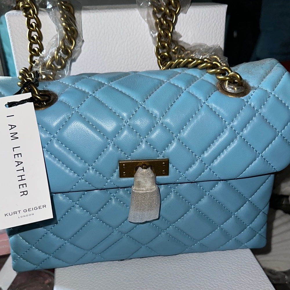 Kurt Geiger Blue Quilted Shoulder Bag with Chain Strap
